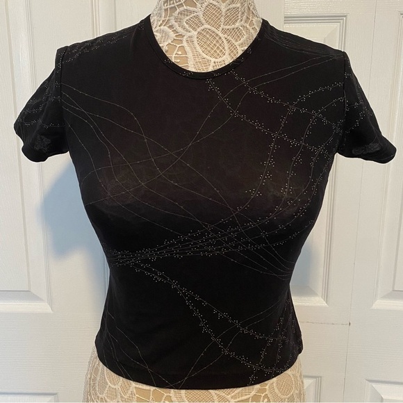 Hennes collection cropped black top short sleeve sheer size Small - Picture 1 of 6